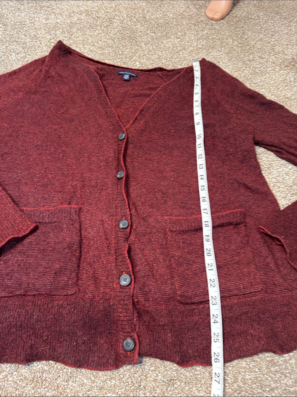American Eagle Burgundy Wine V-Neck Button Front Cardigan Sweater W/Pockets XL - Picture 3 of 7